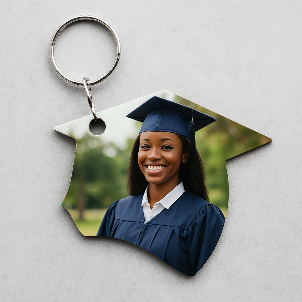 Custom Cap-Shaped Photo Keychain – Personalized Sublimation Keepsake for Graduations & Memories