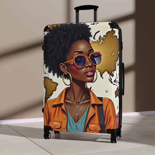 Afro Chic Travel Luggage Set – Stylish Suitcases in Small, Medium & Large | Bold Melanin Art