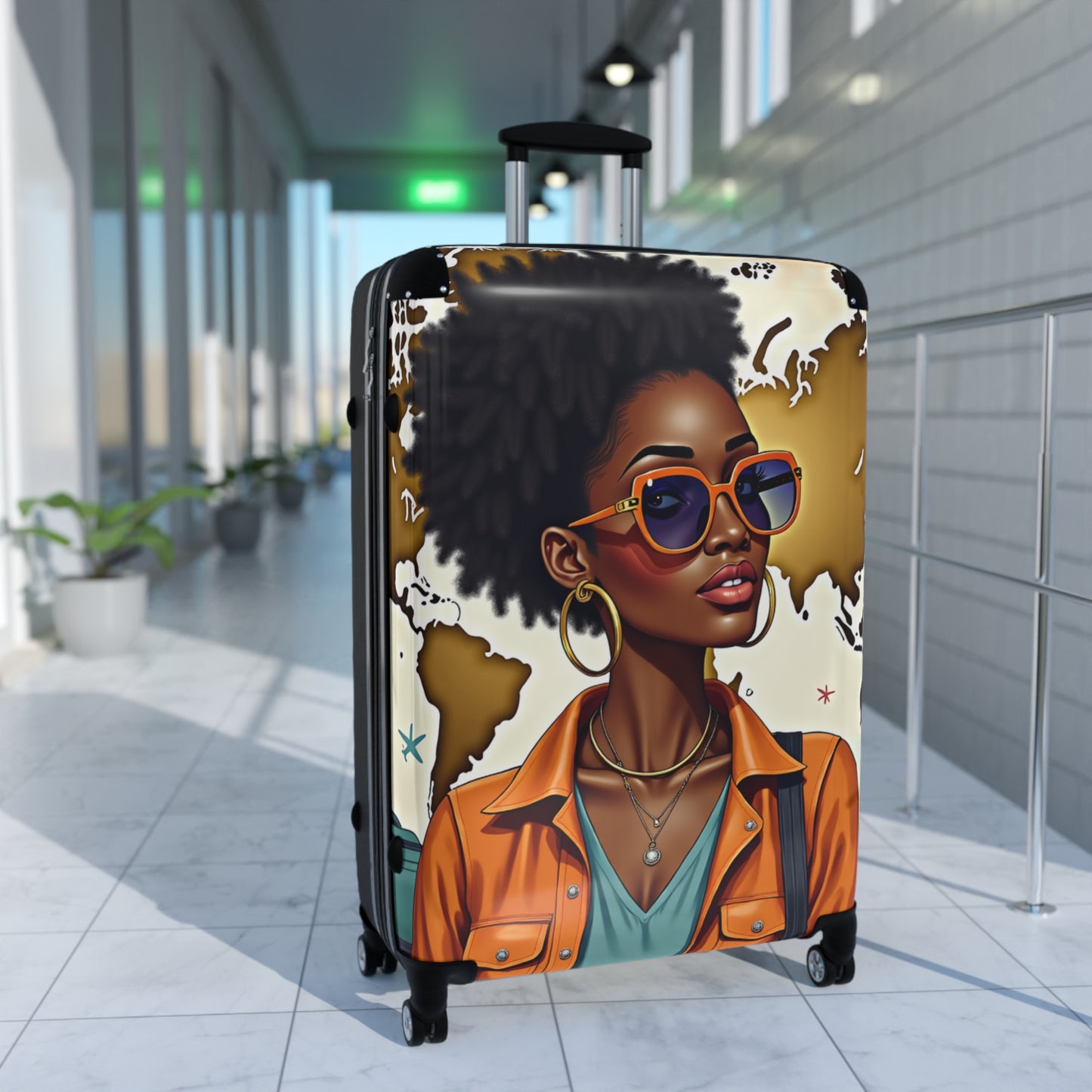 Afro Chic Travel Luggage Set – Stylish Suitcases in Small, Medium & Large | Bold Melanin Art