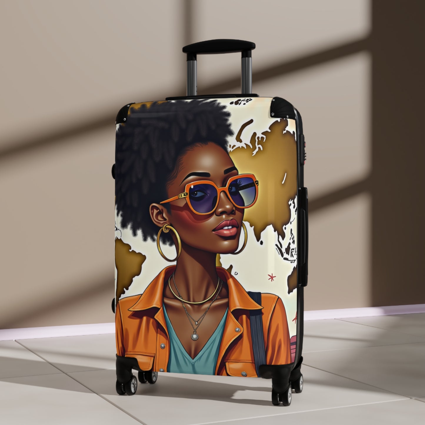 Afro Chic Travel Luggage Set – Stylish Suitcases in Small, Medium & Large | Bold Melanin Art