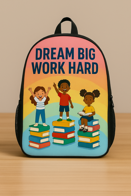 Custom Kids’ Backpack – Dream Big, Work Hard” Design or Personalized Artwork