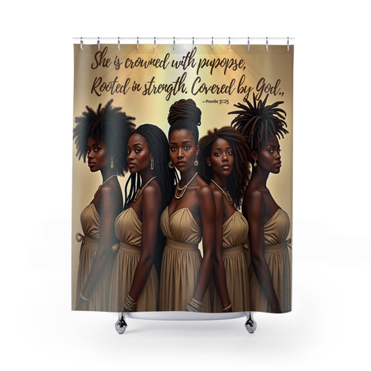 Rooted in Strength” Afrocentric Shower Curtain – Proverbs 3:15 Spiritual